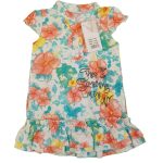 Kék-korall virágmintás fodros ruha (62)