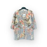 Mango virágos női lenkeverék blúz - S (ÚJ)