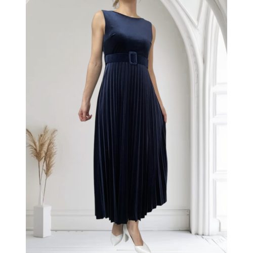 New Collection sötétkék női bársonyruha - S (ÚJ)