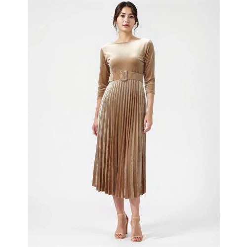 Bézs női bársonyruha - S (ÚJ)