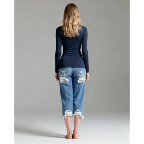 Momkrom hátul szaggatott női farmernadrág - M (ÚJ)