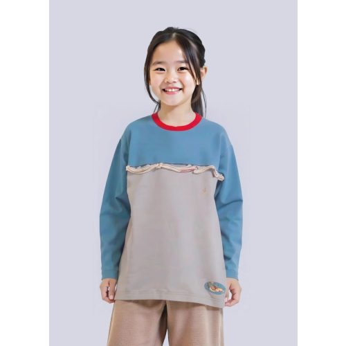 Fodros világoskék pulóver (116-122)