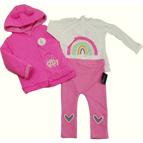 3 db-os cicás pink kardigán leggings felső szett (74)