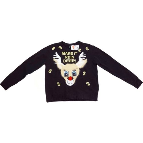 H&M rénszarvasos fekete kötött pulóver - 158-164 (ÚJ)
